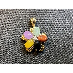925 Vermeil Gold Over Sterling Silver  Multiple Jade And Diamond Pendant